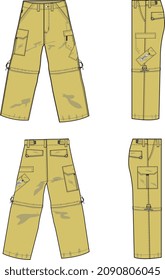 MEN AND BOYS BOTTOM WEAR CARGO PANT VECTOR SKETCH FRONT BACK AND BOTH SIDES VIEW