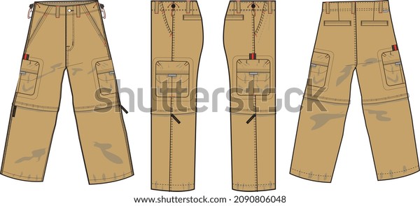 MEN AND BOYS BOTTOM WEAR CARGO PANT VECTOR\
SKETCH FRONT BACK AND BOTH SIDES\
VIEW