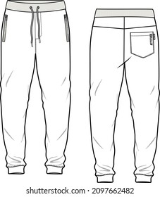 MEN AND BOYS BOTTOM WEAR JOGGERS WITH SIDE DETAIL FLAT FASHION SKETCH VECTOR