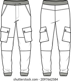 MEN AND BOYS BOTTOM WEAR JOGGERS WITH SIDE DETAIL FLAT FASHION SKETCH VECTOR