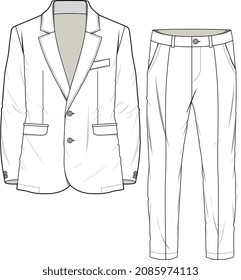 MEN AND BOYS CASUAL SINGLE BREASTED BLAZER SUIT FLAT SKETCH VECTOR