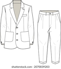 MEN AND BOYS CORPORATE WEAR BLAZER AND PANT DRESS SET FLAT SKETCH VECTOR