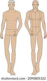 MEN AND BOYS CROQUIS AND MANNEQUIM FLAT SKETCH VECTOR