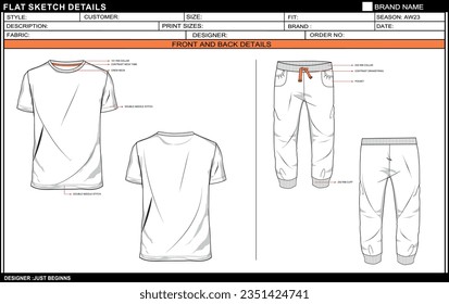 MEN BOYS GYM FIT SHORT SLEEVE T SHIRT FLAT SKETCH FASHION TEMPLATE TECHNICAL DRAWING ILLUSTRATION