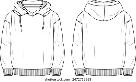 MEN AND BOYS HOODIE AND JACKETS WITHOUT POCKETS. Technical Fashion Illustration Flat Apparel Template Front, Back.