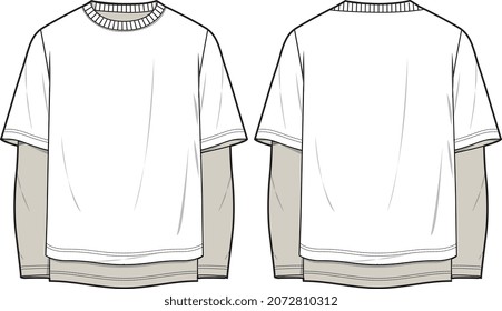 MEN AND BOYS LAYERED T SHIRT FULL SLEEVE FLAT SKETCH VECTOR