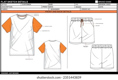 MEN BOYS SHORT SLEEVE AND SHORT DRESS FLAT SKETCH FASHION TEMPLATE TECHNICAL DRAWING ILLUSTRATION