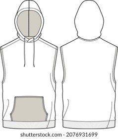 MEN AND BOYS SLEEVELESS HOODIE WITH FRONT POCKET VECTOR SKETCH