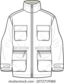 MEN AND BOYS SWEAT TOPS JACKET HOODIE WITH CAP AND LONG COAT JUNGLE JACKET FLAT SKETCH VECTOR