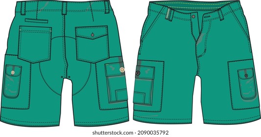 MEN AND BOYS WEAR BOTTOMS SHORTS KNICKER FRONT AND BACK VECTOR ILLUSTRATION DESIGN SKETCH