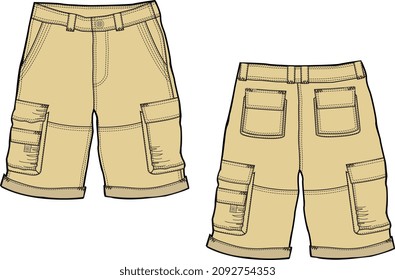 MEN AND BOYS WEAR BOTTOMS SHORTS KNICKER FRONT AND BACK VECTOR ILLUSTRATION DESIGN SKETCH