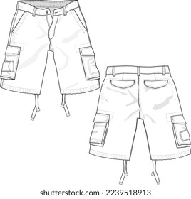 MEN AND BOYS WEAR BOTTOMS SHORTS FRONT AND BACK FLAT DESIGN VECTOR