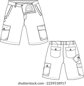 MEN AND BOYS WEAR BOTTOMS SHORTS FRONT AND BACK FLAT DESIGN VECTOR