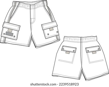 MEN AND BOYS WEAR BOTTOMS SHORTS FRONT AND BACK FLAT DESIGN VECTOR