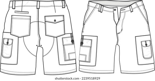 MEN AND BOYS WEAR BOTTOMS SHORTS FRONT AND BACK FLAT DESIGN VECTOR