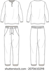 MEN AND BOYS WEAR CUT SEW AND UTILITY DRESS SHIRT AND PANT FLAT SKETCH VECTOR