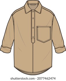 MEN AND BOYS WEAR FOLDED SLEEVE HALF PLACKET SHIRT WITH POCKET VECTOR SKETCH
