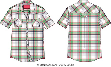 MEN AND BOYS WEAR HALF SLEEVE SHIRT FRONT AND BACK WITH POCKET VECTOR