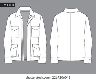 MEN AND BOYS WEAR JACKET WITH FIVE POCKETS VECTOR SKETCH