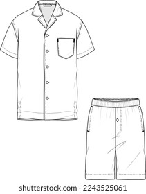 MEN AND BOYS WEAR RESORT SET SHIRT AND SHORT VECTOR SKETCH