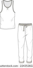 MEN AND BOYS WEAR TANK TOP AND JOGGERS SET VECTOR SKETCH