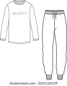 MEN AND BOYS WEAR TEE AND PAJAM SET NIGHT WEAR FLAT DESIGN VECTOR