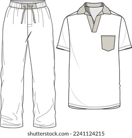 MEN AND BOYS WEAR TEE AND PAJAM SET NIGHT WEAR FLAT DESIGN VECTOR