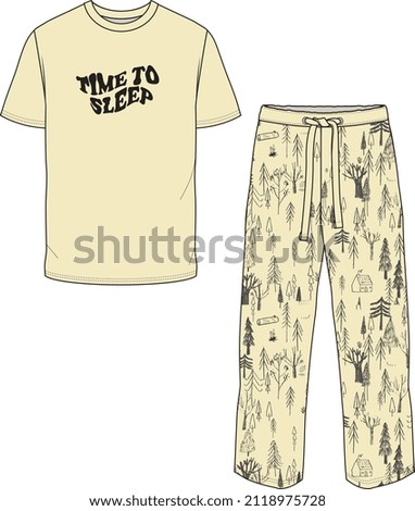 MEN AND BOYS WEAR TEE AND PAJAM SET NIGHT WEAR VECTOR