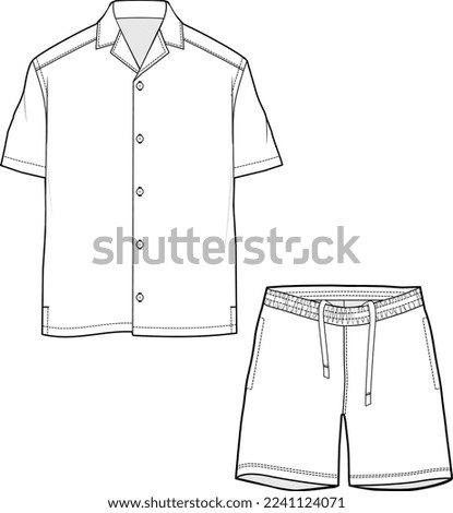 MEN AND BOYS WEAR TEE AND PAJAM SET NIGHT WEAR FLAT DESIGN VECTOR