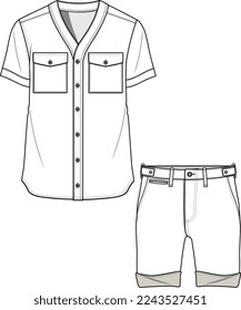 MEN AND BOYS WEAR TEE AND SHORT SET VECTOR SKETCH