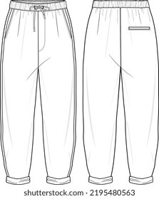 MEN AND BOYS WEAR TRACK JOGGERS AND TROUSERS TECHNICAL FLAT DESIGN VECTOR