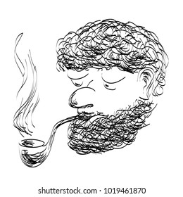 men  bread head,  design concept, sea man smoking pipe vector illustration