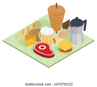 Men breakfast concept banner. Isometric banner of men breakfast vector concept for web, giftcard and postcard