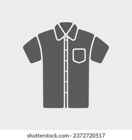 Men business shirt with short sleeve. Clothes solid icon on a background. Black symbol sign. Editable stroke.Vector illustration.