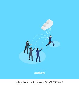 men in business suits kicked out another man, an isometric image