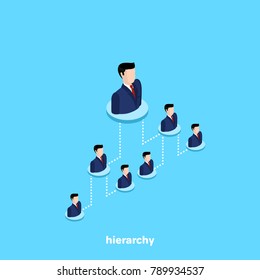 men in business suits and line connecting them, isometric business icon on cooperation