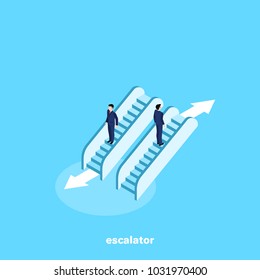 men in business suits on an escalator, isometric image