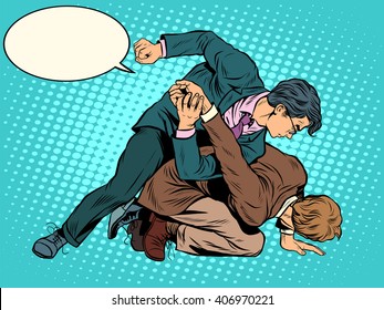 Men businessmen fighting