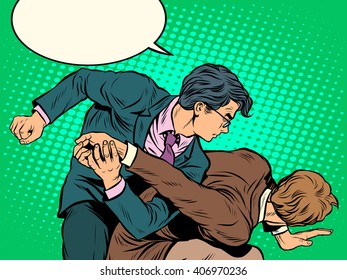 Men businessmen fighting