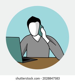 Men Calling With Phone Round Circle Faceless Flat Illustration Design Vector