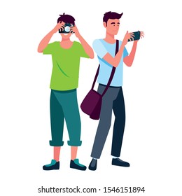 Men with camera design, Device gadget technology photography equipment digital and photo theme Vector illustration