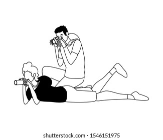 Men with camera design, Device gadget technology photography equipment digital and photo theme Vector illustration