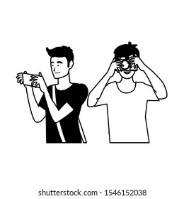 Men with camera design, Device gadget technology photography equipment digital and photo theme Vector illustration
