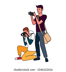 Men with camera design, Device gadget technology photography equipment digital and photo theme Vector illustration