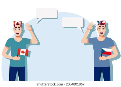 Men with Canadian and Czech flags. Background for the text. Communication between native speakers of the language. Vector illustration.