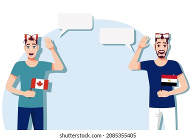 Men with Canadian and Egyptian flags. Background for the text. Communication between native speakers of the language. Vector illustration.