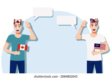 Men with Canadian and Malaysian flags. Background for the text. Communication between native speakers of the language. Vector illustration.