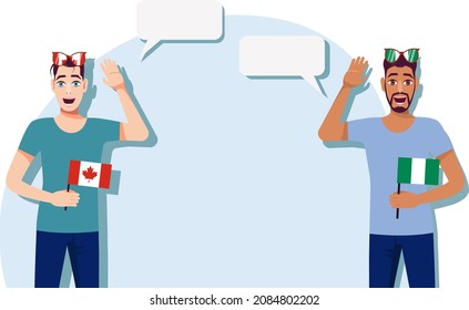 Men with Canadian and Nigerian flags. The concept of international communication, education, sports, travel, business. Dialogue between Canada and Nigeria. Vector illustration.
