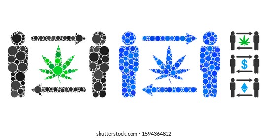 Men cannabis exchange composition of filled circles in different sizes and color tinges, based on men cannabis exchange icon. Vector small circles are united into blue composition.