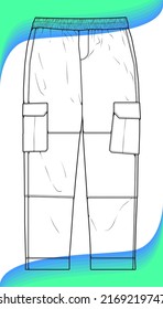 Men Cargo Pants outline  Vector Template, Men Cargo Pants in a sketch style, trainers template outline, vector Illustration.
